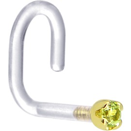 Body Candy 1/4" Yellow Gold 1.5mm Genuine Peridot Bioplast Nose Stud Ring 18 Gauge