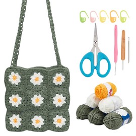 ORIGACH Crochet Bag Set for Beginners, DIY Granny Square Daisy Bag Starter Crochet Set for Adults with Step by Step Video Instructions (English language not guaranteed), Mustard Green