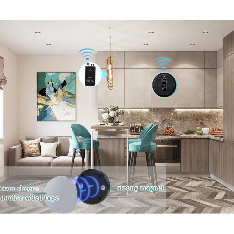 dstfuy Wireless Switch,110V/120V/240V /10A Relay No Wiring,Magnetic Multi Way Mini
