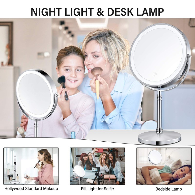 AMZTOLIFE 8" Lighted Makeup Mirror, 10X Makeup Mirror with Lights,