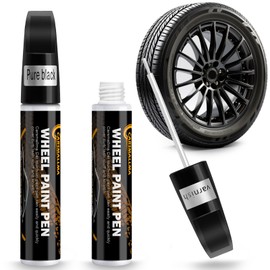 CARSMALLMA Black Rim Touch Up Paint,Car Wheel Paint for Rims Scratch Repair Remover Pen Kit with Varnish Coating Pen,Wheel Touch Up Paint for Cars Quick and Easy Fix Rim Curb Rash Scuff(Black Varnish)