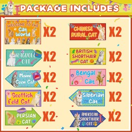 Abilat 20 Pcs Cat Party Sign Decorations Welcome To The Cat World Directional Signs Cat Theme Birthday Party Supplies Photo Booth Props for Door Wall Yard Decor