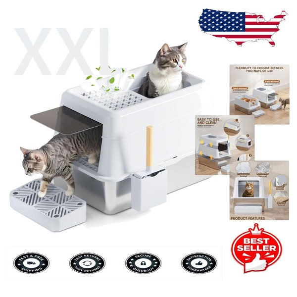 Unbranded Extra Large Stainless Steel Cat Litter Box with Lid