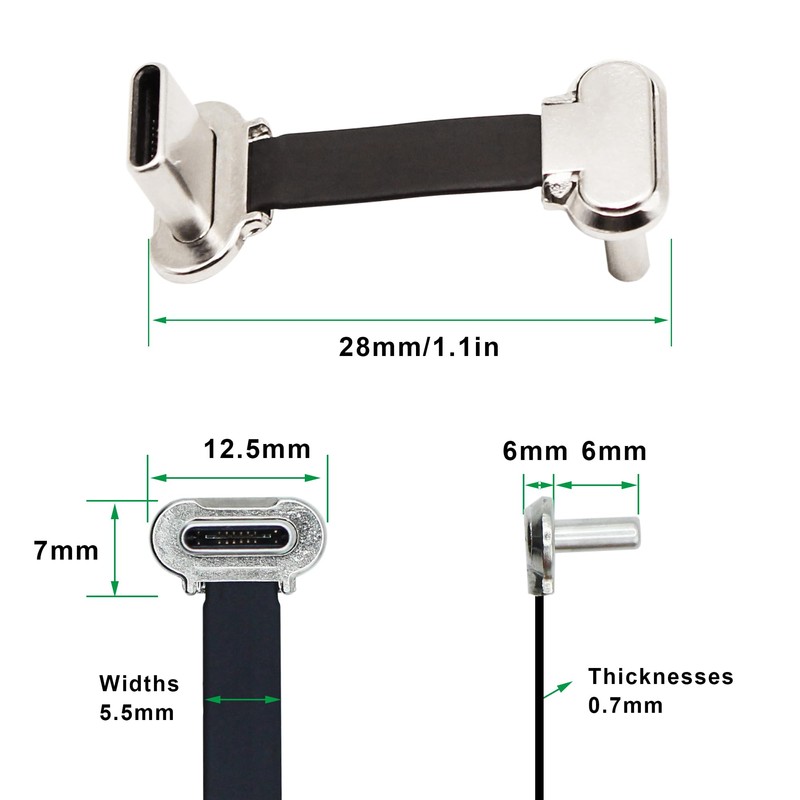 Xilaghy 90 Degree USB C Short Flat Cable Dual Angle
