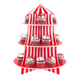 Super Z Outlet 3 Tier Cupcake Foam Stand with Circus Carnival Tent Design for Desserts, Birthdays, Decorations