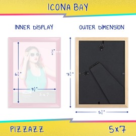 Icona Bay 5x7 Picture Frame, Pastel Pink Colored Solid Wood Scandinavian Style Frame for Photo, Pizzazz Collection
