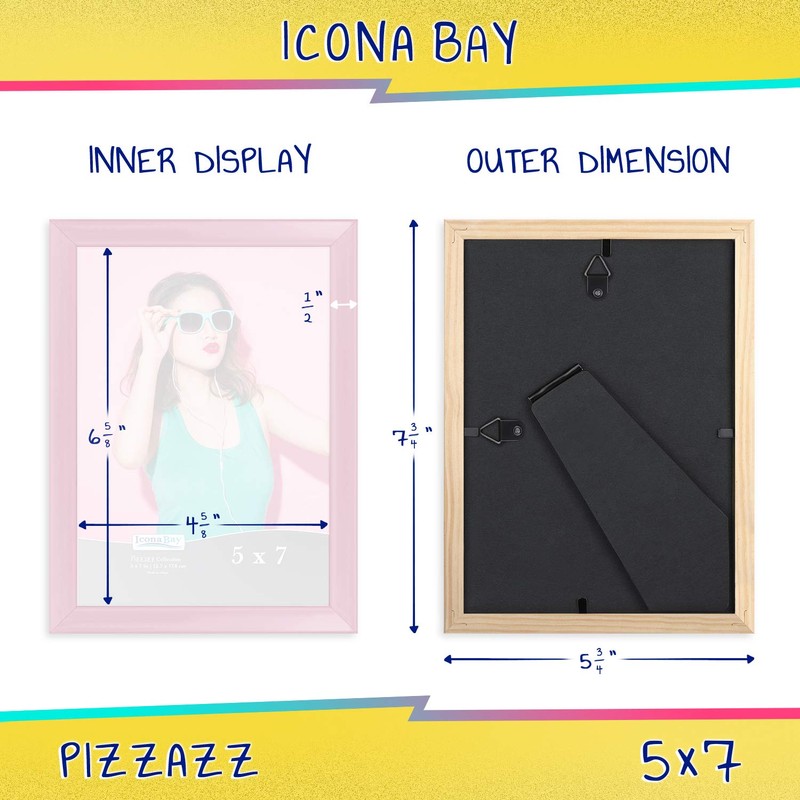 Icona Bay 5x7 Picture Frame, Pastel Pink Colored Solid Wood