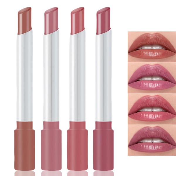 4Pcs Plumping Lipstick Set,Long Lasting Waterproof Lipgloss,Tinted Lip Balm,High Pigmented