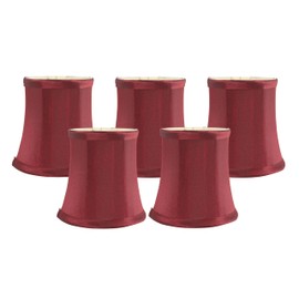 Meriville Set of 5 Burgundy Faux Silk Chandelier Lamp Shades – Softback Bell Shape, Clip-On Fitter for Candelabra Bulbs, 3.5" x 4.5" x 4.5"