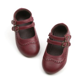 THEE BRON Toddler Mary Janes | Arch Support Leather Princess Shoes | Birthday Party Flats(AF470 Little Kid,Red/11M)