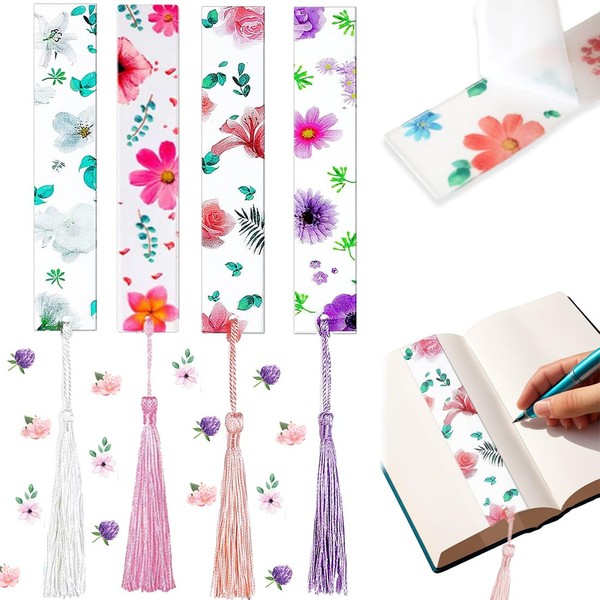 WKRTDY Bookmarks, 4 Pieces Handmade Flower Bookmarks with Tassels for