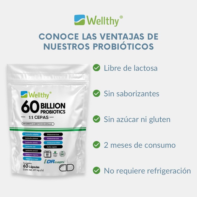 Wellthy Probioticos 60 Billones 11 Cepas. 60 Cápsulas 2 meses