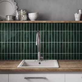 COMSTICKC Dark Green Peel and Stick Backsplash,10 Pcs 12''x12'', Forest Green Peel and Stick Tiles Stickers Adhesive Vinyl Backsplash Kitchen Bathroom,Waterproof,Removable (Dark Green)