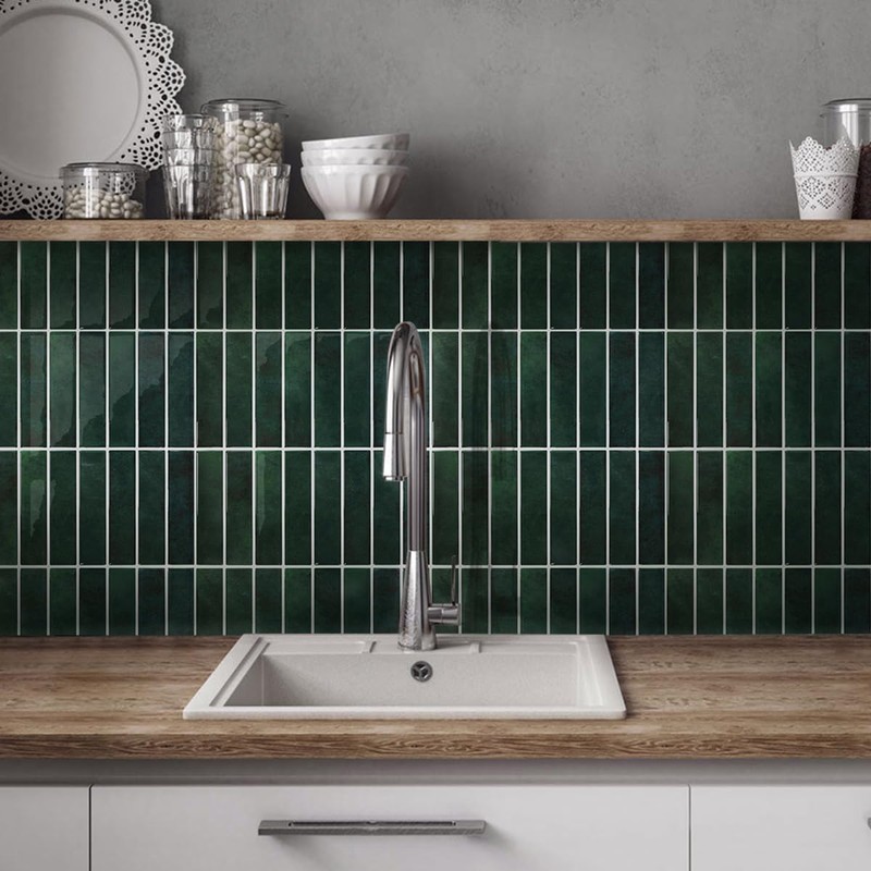 COMSTICKC Dark Green Peel and Stick Backsplash,10 Pcs 12''x12'', Forest