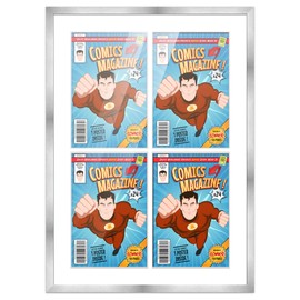 Poster Palooza Comic Book Frame Wall Display with Mat for 4 Bronze Age Comics Published Between 1970 and 1985 - Silver Comic Frame for 7.25x10.5 Comics