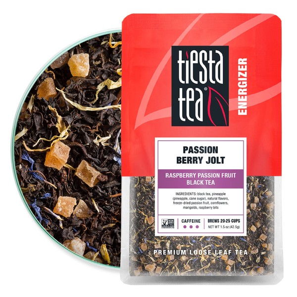 Tiesta Tea - Passion Berry Jolt, Raspberry Passion Fruit Black Tea, Loose Leaf, Up to 25 Cups, Make Hot or Iced, Caffeinated, 1.5 Ounce Resealable Pouch, Pack of 6