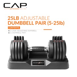 CAP Barbell ADJUSTABELL® 25 lb Pair of Adjustable Dumbbells with Contoured Full Rotation Handle, Honeycomb Chrome and Black Handle
