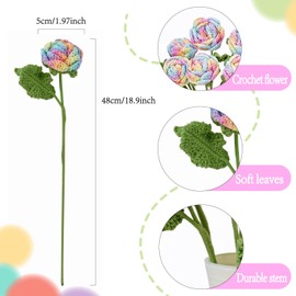 6PCS Handmade Woven Rainbow Rose Bouquet Yarn Crochet Knitted Colorful Artificial Flowers for Home Indoor Outdoor Party Decoration for Mother's Day, Christmas, Birthday, Wedding, Teacher's Day.