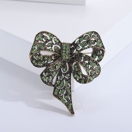 Vintage Big Bow Knot Rhinestones Sparkly Brooches Lapel Pin Ribbon Brooch Classic for Women Girls Dainty Dresses Suit Shirt Clothes Accessories (Green CZ)