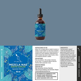 NAE NUTRIENTES | Aceite para cabello y cuero cabelludo hemiescualano romero aguacate argán jojoba | Sin siliconas | Repara y previene daño por calor | 60 ml