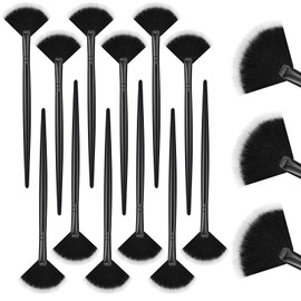 Ziliny 12 Pcs Soft Facial Fan Brush Blush Makeup Brush Face Mask Acid Applicator Multi Use Cosmetic Tools for Peel Mask Makeup for Mud Cream(Black)