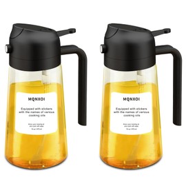 mqnxoi 2 in 1 Glass Oil Sprayer & Dispenser,16oz/470ml Olive Cooking, Air Fryer, and Salad, for Kitchen Gadgets and Air Fryer Accessories, w/Stickers (Black + White Bottle 2)