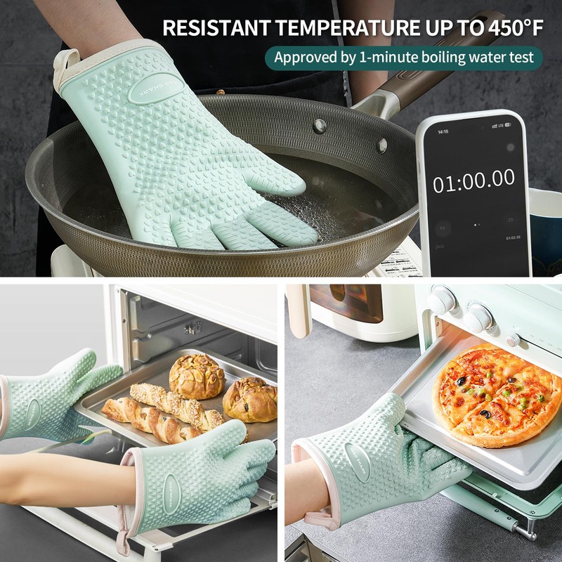 MAD SHARK Silicone Oven Mitts Heat Resistant 450 Degrees,Waterproof &