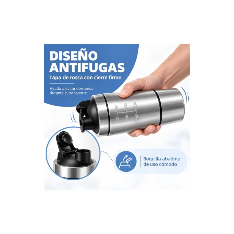 Janety Shaker Prote?na de Acero Inoxidable 600 Ml con Compartimento