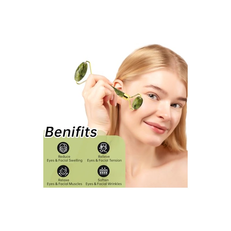 Jade Gua Sha y rodillo facial, juego de herramientas faciales