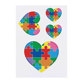 4 x 'Autism Jigsaw Piece Heart' Temporary Tattoos - Water Resistant, Skin-Safe, Non-Toxic Transfers, Mixed Sizes (TO00058406)