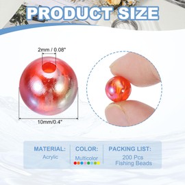PATIKIL 10mm Fishing Beads, 200 Pcs Acrylic Holographic Beads Round Fishing Bait Eggs Rig Bead Tackle Lures Accessory for Fishing Rigs Baits Lures, Multicolor