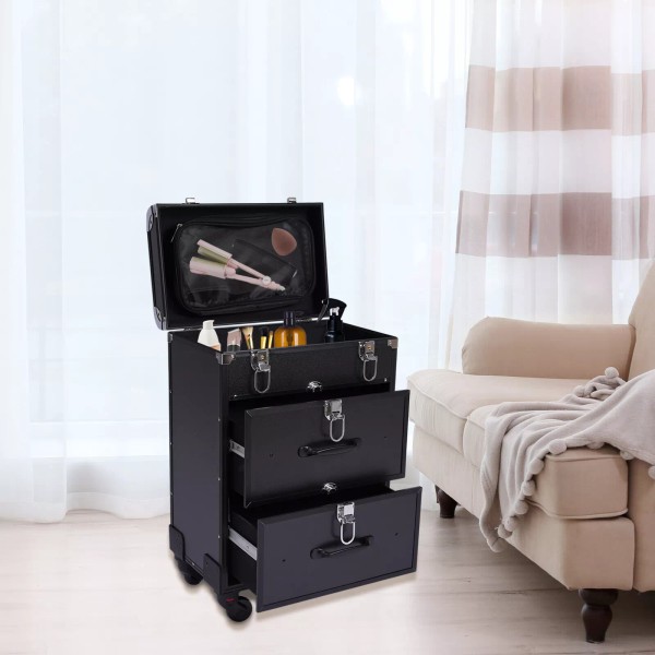 Unbranded Professional Rolling Makeup Train Case with Drawers Large Cosmetic