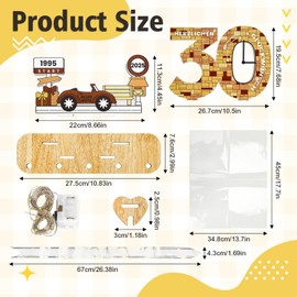 Belillpipi 2025 Wooden Colour Original 30th Birthday Decoration Birthday Wood with LED, Women & Men Birthday Pixel Retro Wooden Sign Guest Book for Gifts, Parties, Birthdays, Anniversary