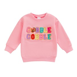 JLKGICF Toddler Baby Girl Thanksgiving Outfit Gobble Sweatshirt Crewneck Pullover Sweater Long Sleeve Shirts Fall Clothes(Pink Gobble Gobble, 2-3T)