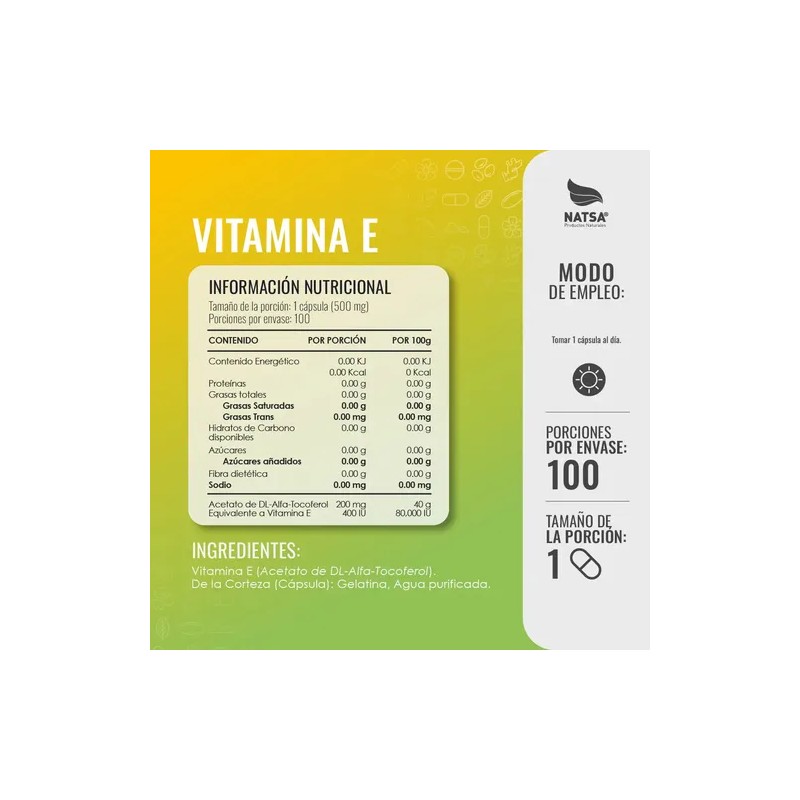 Vitamina E 400 Iu, 100 Cápsulas, Calidad Premium