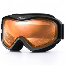 Juli Kids Ski Goggles,Snow Snowboard Goggles Boy Girl Snowmobile Skiing Skating Age 3-8 (Matte Black Frame/Citrus Orange)