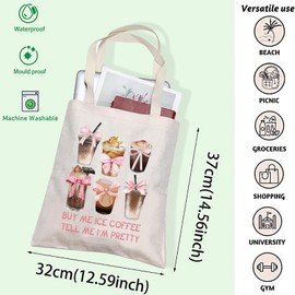 FOTAP Coquette Inspired Gift Buy Me Loaded Tea and Tell Me I’m Pretty Tote Bag Iced Coffee Love Gift Coquette Aesthetic Handbag (COFFEE PRETTY)