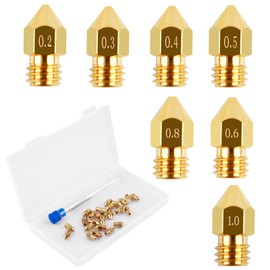 MK8 Extruder Nozzles, 3D Printer Nozzles, 0.2 mm, 0.3 mm, 0.4 mm, 0.5 mm, 0.6 mm, 0.8 mm, 1.0 mm, Brass Extruder Nozzles Set with 5 Cleaning Needles, 3D Printer Accessories for Creality Ender 3 Series