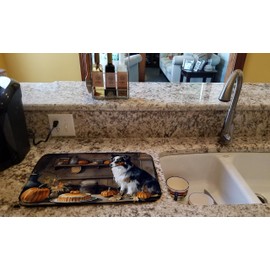 Caroline's Treasures DAC1728DDM Australian Shepherd Fall Kitchen Pumpkins Dish Drying Mat Absorbent Dish Drying Mat Pad for Kitchen Counter Dish Drainer Mat for Countertop, 14 x 21", Multicolor