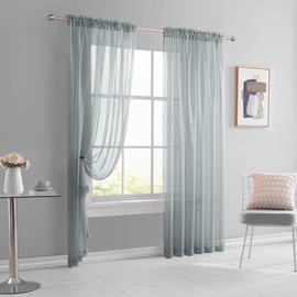 KEQIAOSUOCAI 2 Pieces Sheer Grey Curtains Panels 84 Inch Rod Pocket Sheer Voile Drapes Panels for Bedroom Living Room 52W x 84L
