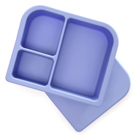 PrimaStella Unbreakable Silicone Lunch Box for Kids and Adults - Leak Proof Divided Bento Box (Periwinkle)