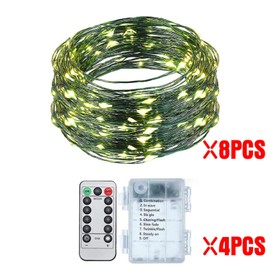 8 Pcs Christmas Fairy String Lights Battery Operated 33 ft 100 LED Warm White Wire Green Fairy Lights with 8 Modes for Christmas Garden Patio Tree Backyard Home Indoor Outdoor Decorations(8 Pcs,33 ft)