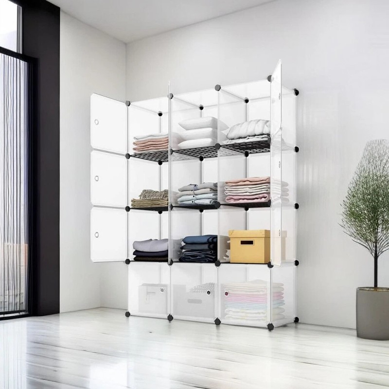 4-Tier Closet Storage Cabinet - 12-Cube, Modular & Matte ​Wardrobe
