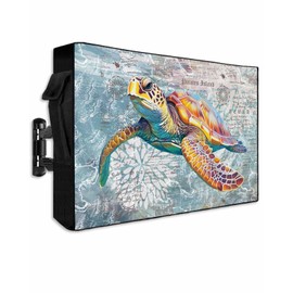 Ocean Outdoor TV Cover - Weatherproof, Nautical Map TV Cover for Outside, 600D Thick Waterproof Screen Protector with Zipper for 60 to 65 inch Screens