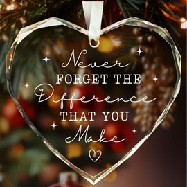 Thank You Gifts - Teacher Appreciation Gifts, Teacher Nurse Ornament - Retirement Gift for Woman Men - Appreciation Gift for Employee Coworker Friend Counselor Boss - Glass Heart Ornament