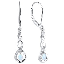 YL Dangle Drop Earrings Sterling Silver Infinity Leverback Earrings Birthstones Twisted Jewelry, Metal, Created Opal