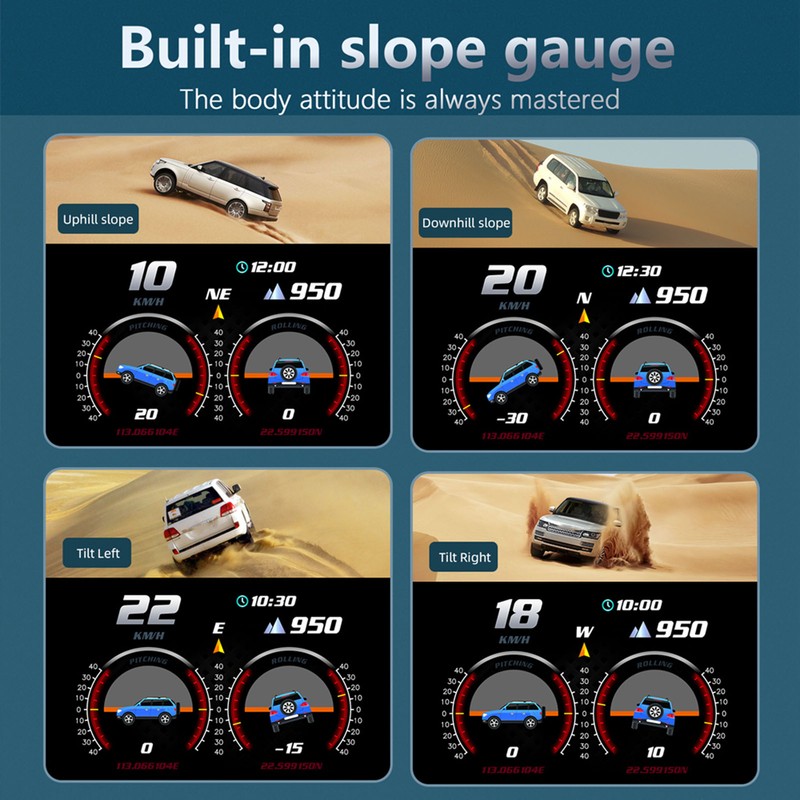 Car HUD Display OBD2 GPS Mode with Inclinometer Compass Speed