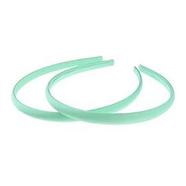 Pair of 2 Slim Thin 1cm Satin Covered Teens Girls Bridesmaid Basic Party Satin Plain DIY Alice Headband Hairband Head Hair Band Kids School Uniform (Aqua, One Size)