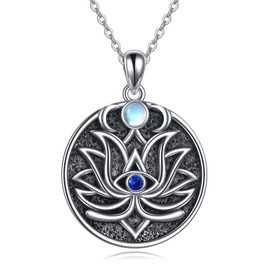 YFN Lotus Evil Eye Necklace for Women Sterling Silver Wiccan Triple Moon Goddess Moonstone Jewellery