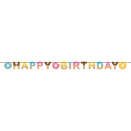 Creative Converting Donut Happy Birthday Ribbon Banner Party Supplies, Multicolor 6" x 8.5'
